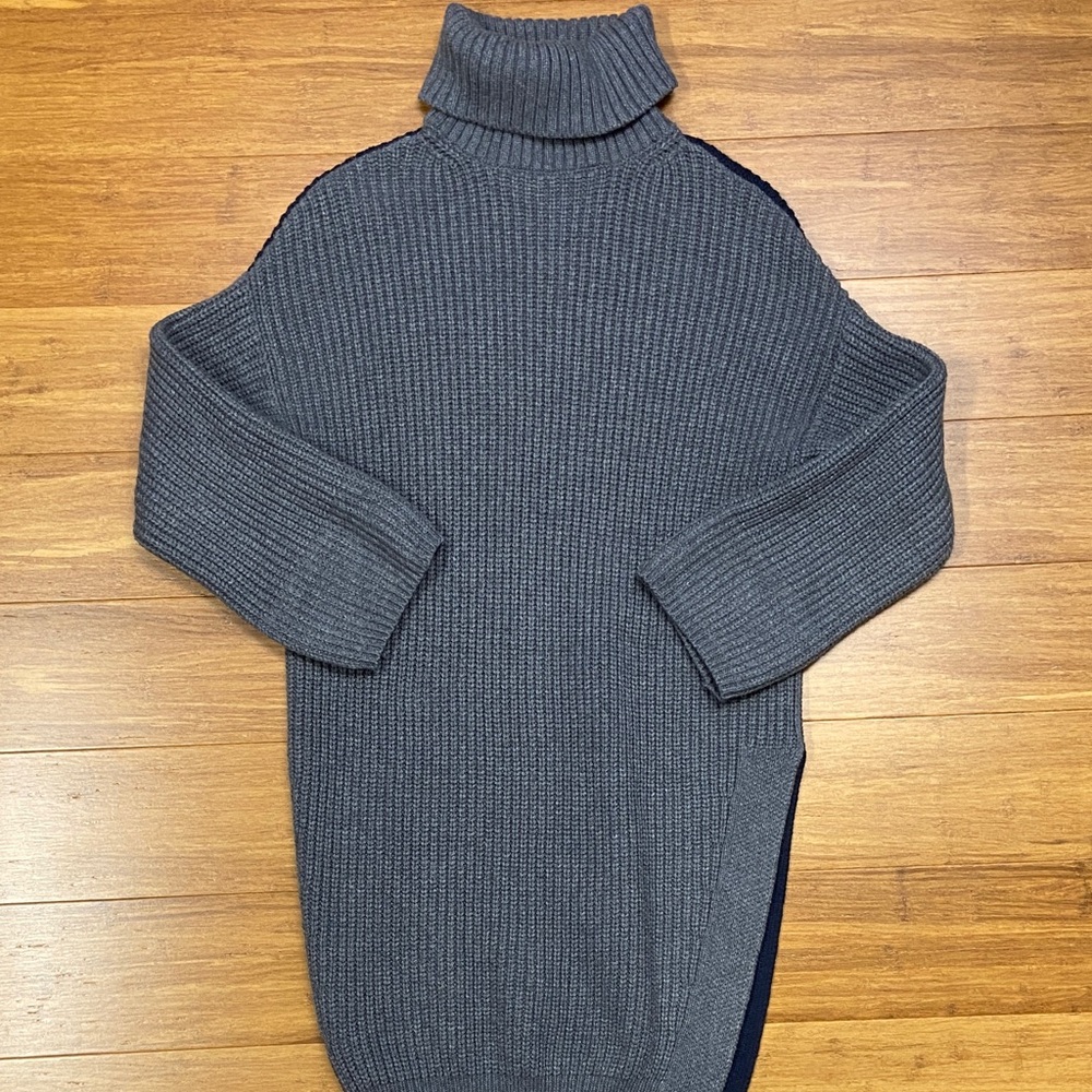 Anthropologie Moth Gray & Navy Turtleneck Ribbed Oversized Sweater Dress size XS